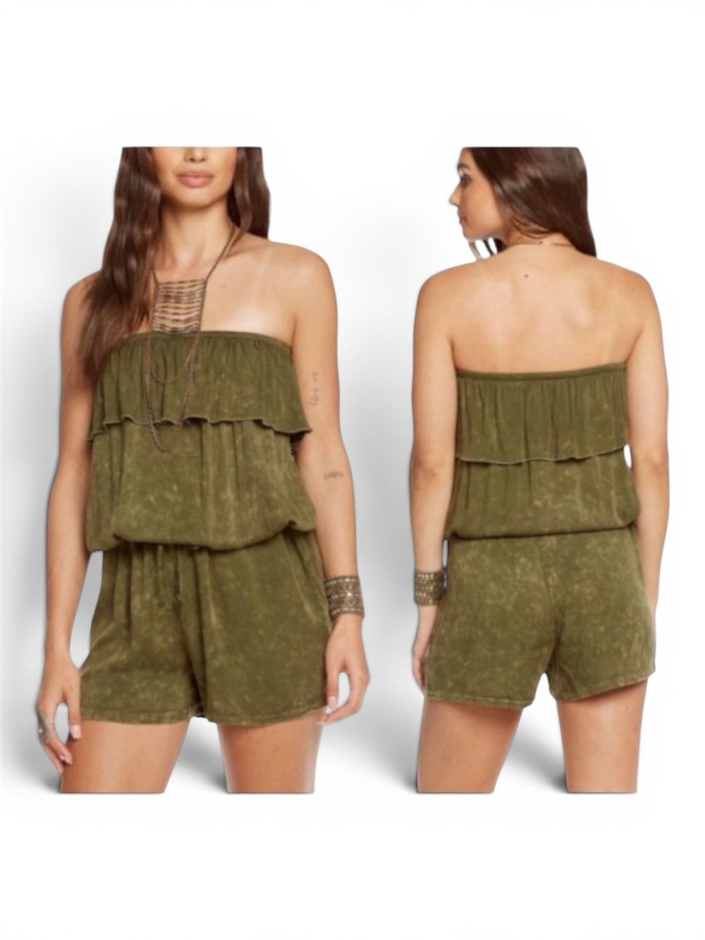 Chaser Ruffle Romper In Mountain Green Size M